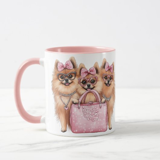 Modieuze Pommerse honden roze portemonnee Mok (Links)