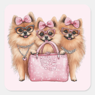 Modieuze Pommerse honden roze portemonnee Vierkante Sticker