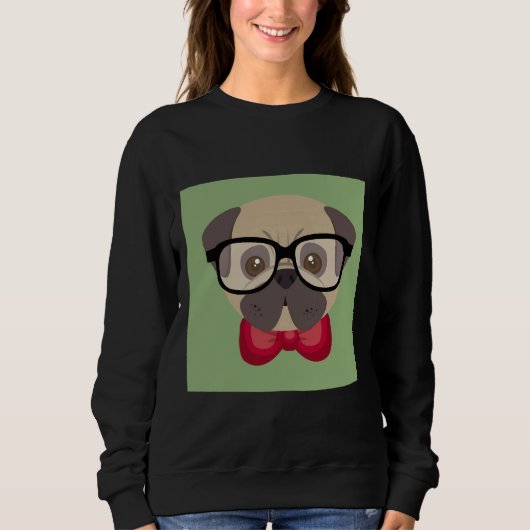 Modieuze Pug - Pug met rode bowtie en groene tas Trui (Voorkant)