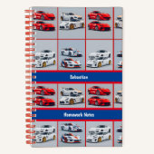 Modieuze Rood & Wit Sportieve Sportauto's Enthousi Notitieboek (Voorkant)