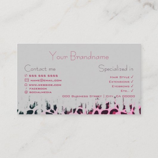 Modieuze Roze Ombre Leopard Patroon Hair Salon Visitekaartje (Achterkant)