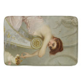 Modieuze schoonheid spelen met haar puppy hond badmat (Voorkant)