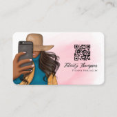 Modieuze Selfie Meisje QR Code Visitekaartje (Voorkant)