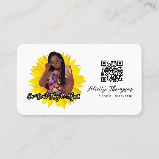 Modieuze Selfie Meisje QR Code Visitekaartje (Voorkant)