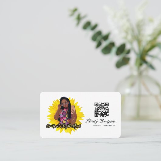 Modieuze Selfie Meisje QR Code Visitekaartje (Staand voorkant)