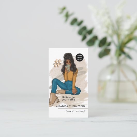 Modieuze selfie meisje visitekaartje (Staand voorkant)