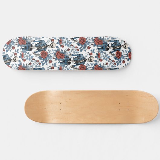 Modieuze Skeletten in Jean jas met Rozen Persoonlijk Skateboard (Horizontaal)
