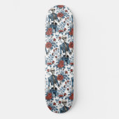Modieuze Skeletten in Jean jas met Rozen Persoonlijk Skateboard (Voorkant)