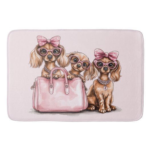 Modieuze teckel honden roze portemonnee badmat (Voorkant)