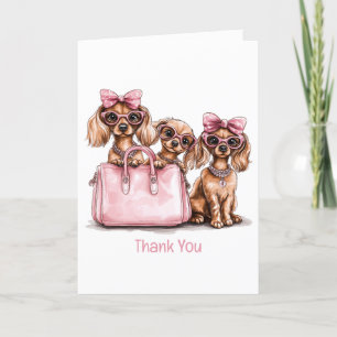 Modieuze teckel honden roze portemonnee bedankkaart