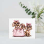 Modieuze teckel honden roze portemonnee briefkaart (Staand voorkant)