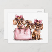 Modieuze teckel honden roze portemonnee briefkaart (Voorkant / Achterkant)