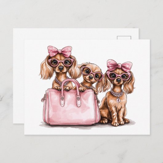 Modieuze teckel honden roze portemonnee briefkaart (Voorkant / Achterkant)