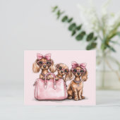 Modieuze teckel honden roze portemonnee briefkaart (Staand voorkant)