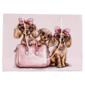 Modieuze teckel honden roze portemonnee groot cadeauzakje (Achterkant)