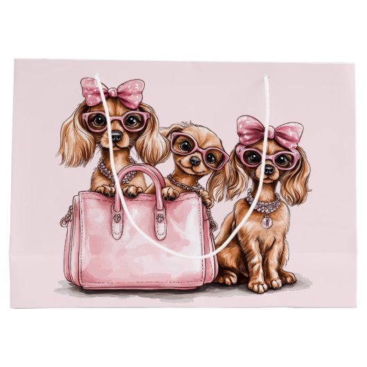 Modieuze teckel honden roze portemonnee groot cadeauzakje (Achterkant)