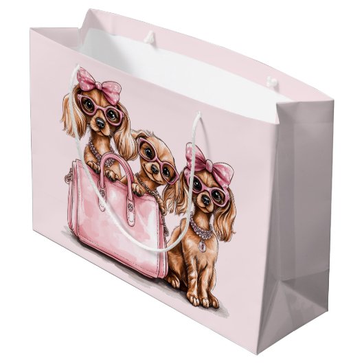 Modieuze teckel honden roze portemonnee groot cadeauzakje (Achterkant Gekanteld)