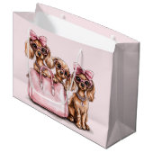 Modieuze teckel honden roze portemonnee groot cadeauzakje (Voorkant Gekanteld)