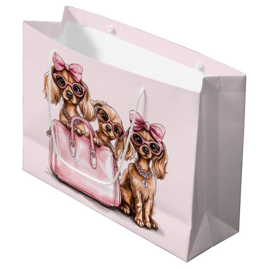 Modieuze teckel honden roze portemonnee groot cadeauzakje (Voorkant Gekanteld)