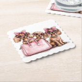 Modieuze teckel honden roze portemonnee kartonnen onderzetters (Gebogen)