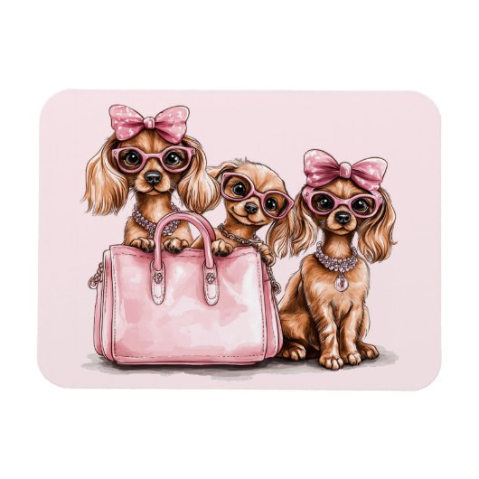 Modieuze teckel honden roze portemonnee magneet (Horizontaal)