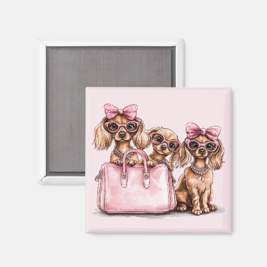 Modieuze teckel honden roze portemonnee magneet (Voorkant / Achterkant)