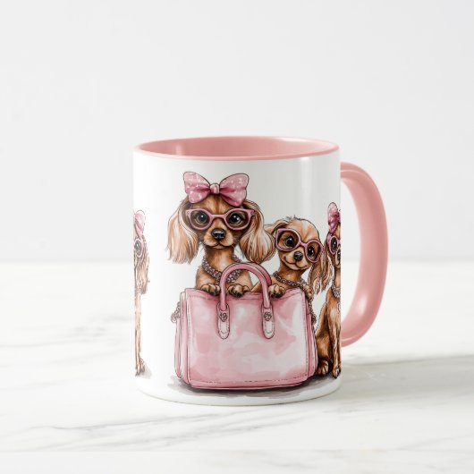 Modieuze teckel honden roze portemonnee mok (Voorkant rechts)