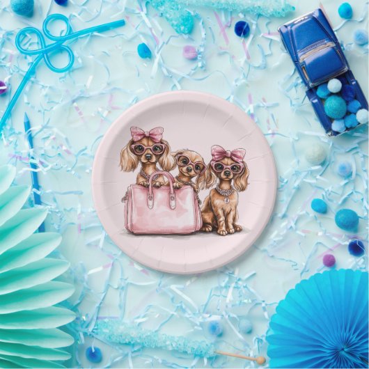 Modieuze teckel honden roze portemonnee papieren bordje (Feest)
