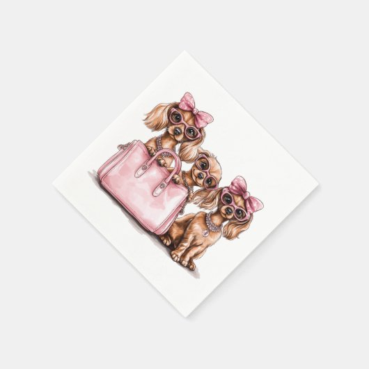 Modieuze teckel honden roze portemonnee servet (Hoek)