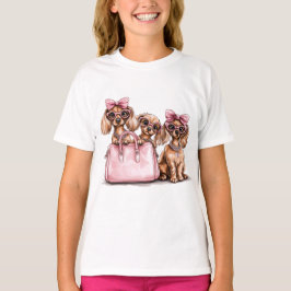 Modieuze teckel honden roze portemonnee t-shirt