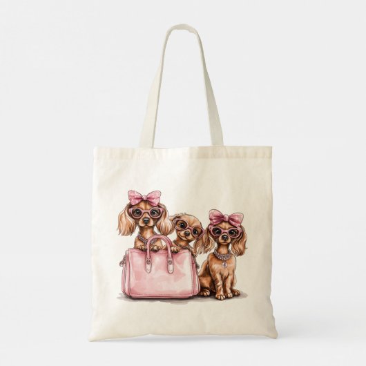 Modieuze teckel honden roze portemonnee tote bag (Achterkant)