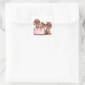 Modieuze teckel honden roze portemonnee vierkante sticker (Tas)