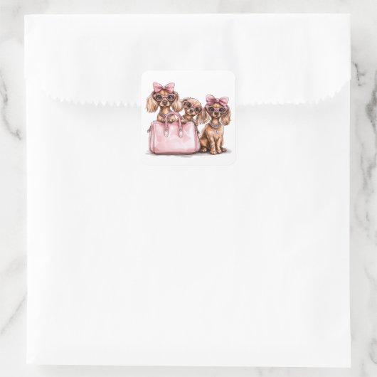 Modieuze teckel honden roze portemonnee vierkante sticker (Tas)