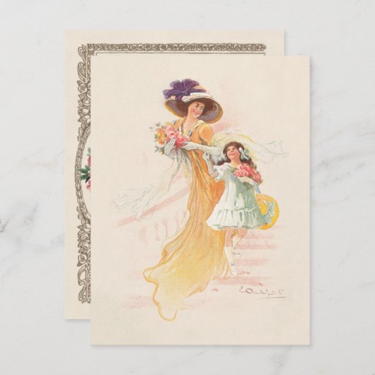Modieuze Victoriaans moeder en dochter vakantie Feestdagenkaart (Voorkant / Achterkant)