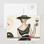 Modieuze vrouw en wijnglas briefkaart (Voorkant / Achterkant)