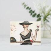 Modieuze vrouw en wijnglas briefkaart (Staand voorkant)
