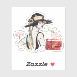 Modieuze vrouw,  mode collage sticker