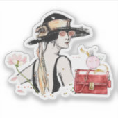 Modieuze vrouw,  mode collage sticker (Voorkant)