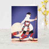 Modieuze  vrouw Snowshoeing Kaart (Gele Bloem)