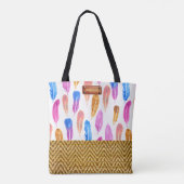 Modieuze Waterverf Feather Rattan Look Tote Bag (Achterkant)