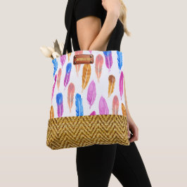 Modieuze Waterverf Feather Rattan Look Tote Bag