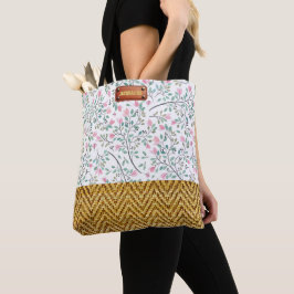 Modieuze Waterverf Floral Rattan Look Tote Bag