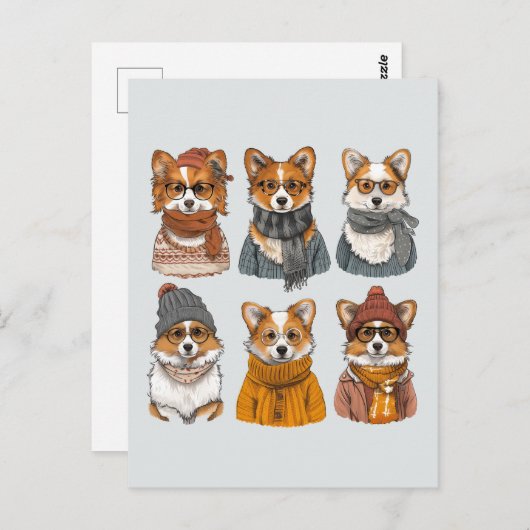 Modieuze Welsh Corgi Honden Briefkaart (Voorkant / Achterkant)