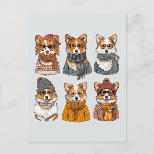 Modieuze Welsh Corgi Honden Briefkaart (Voorkant)