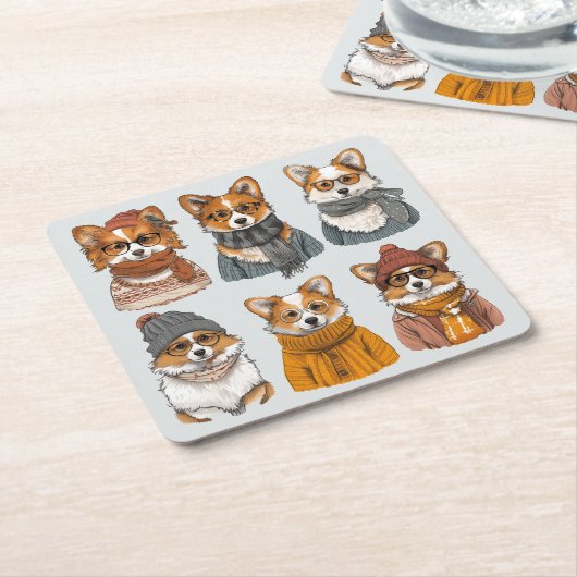 Modieuze Welsh Corgi Honden Kartonnen Onderzetters (Schuin)