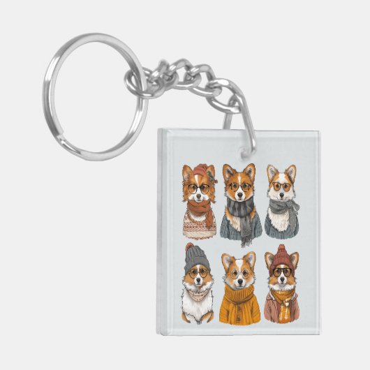 Modieuze Welsh Corgi Honden Sleutelhanger (Voorkant Links)