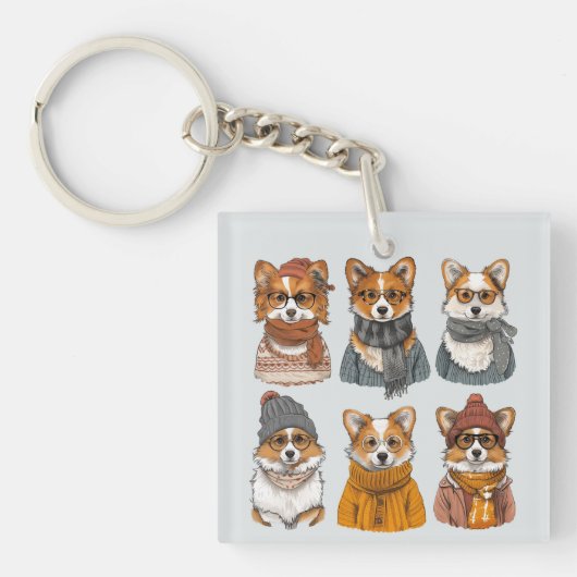 Modieuze Welsh Corgi Honden Sleutelhanger (Voorkant)