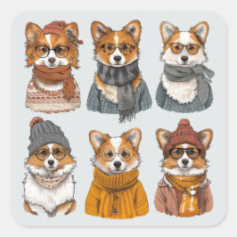 Modieuze Welsh Corgi Honden Vierkante Sticker