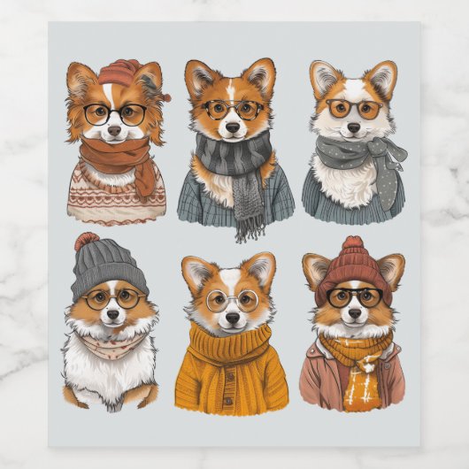 Modieuze Welsh Corgi Honden Wijn Etiket (Enkel label)