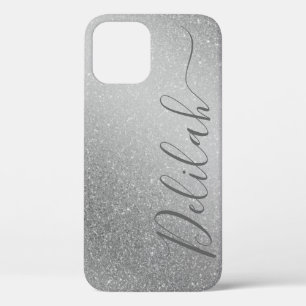 Modieuze Zilveren Glitter Grijze Kalligrafie Naam Case-Mate iPhone Case